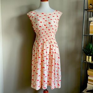 Size 8 Flamingo print silk Kate Spade A-line dress